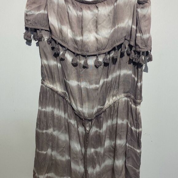 PB Sport Women's Khaki Beige Tassel Tie Dye Rayon Romper Cover-Up Size XL NWT - Picture 1 of 10